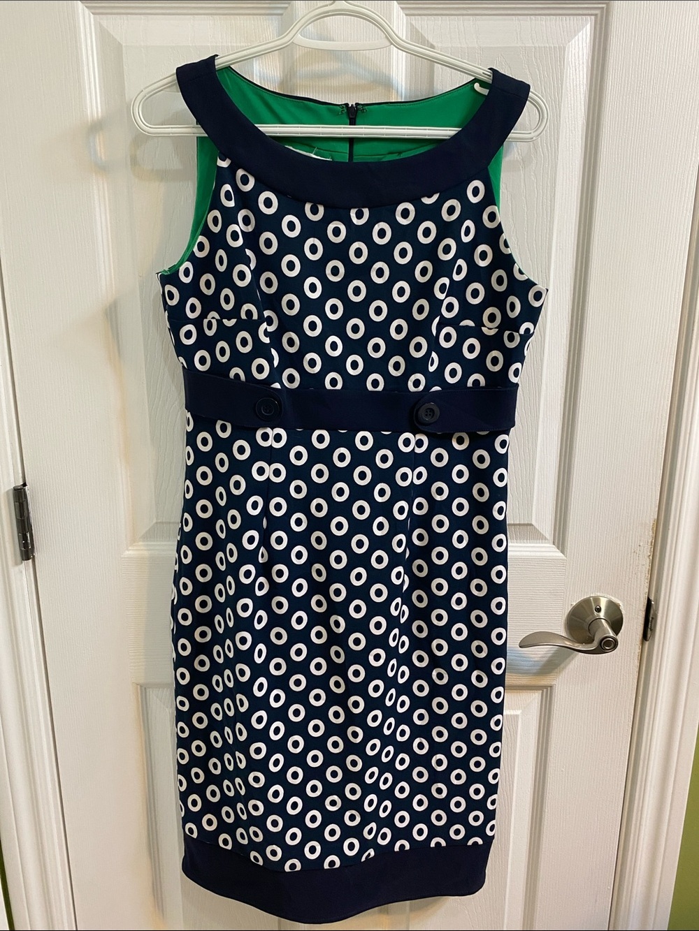 London Times Women's Navy Blue and White Geometric Mod Print Tank Dress Size 10
